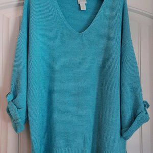 Chico's turquoise cotton v-neck sweater in Chico's size 2